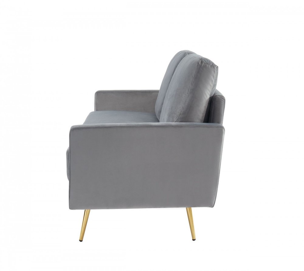Gray Velvet Sofa with Brass Legs - 72-inch