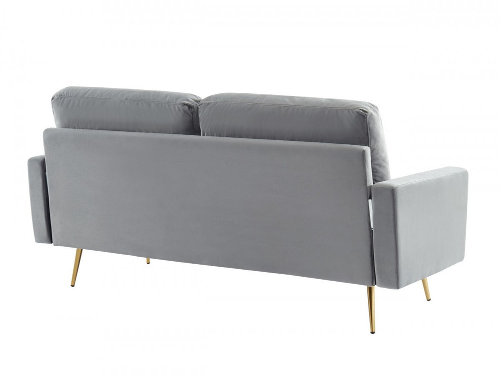 Gray Velvet Sofa with Brass Legs - 72-inch
