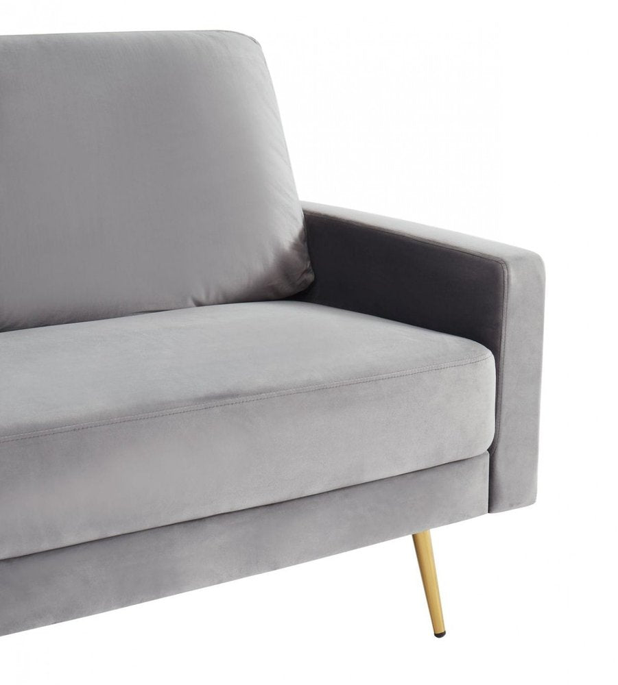 Gray Velvet Sofa with Brass Legs - 72-inch