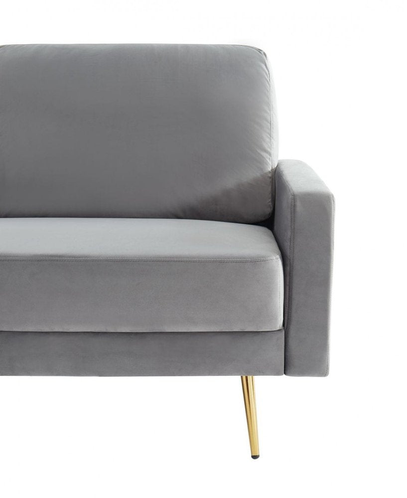 Gray Velvet Sofa with Brass Legs - 72-inch