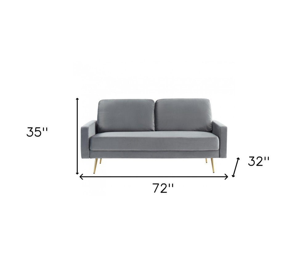Gray Velvet Sofa with Brass Legs - 72-inch