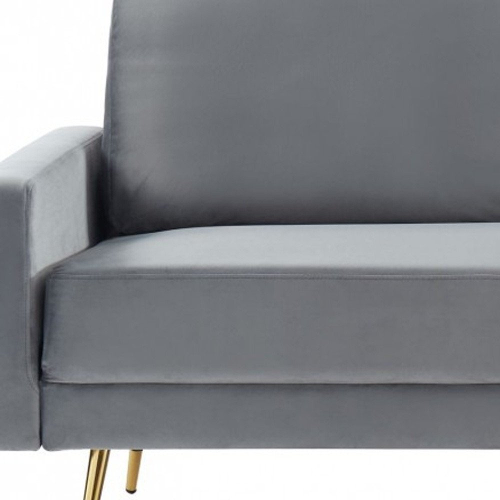 Gray Velvet Sofa with Brass Legs - 72-inch