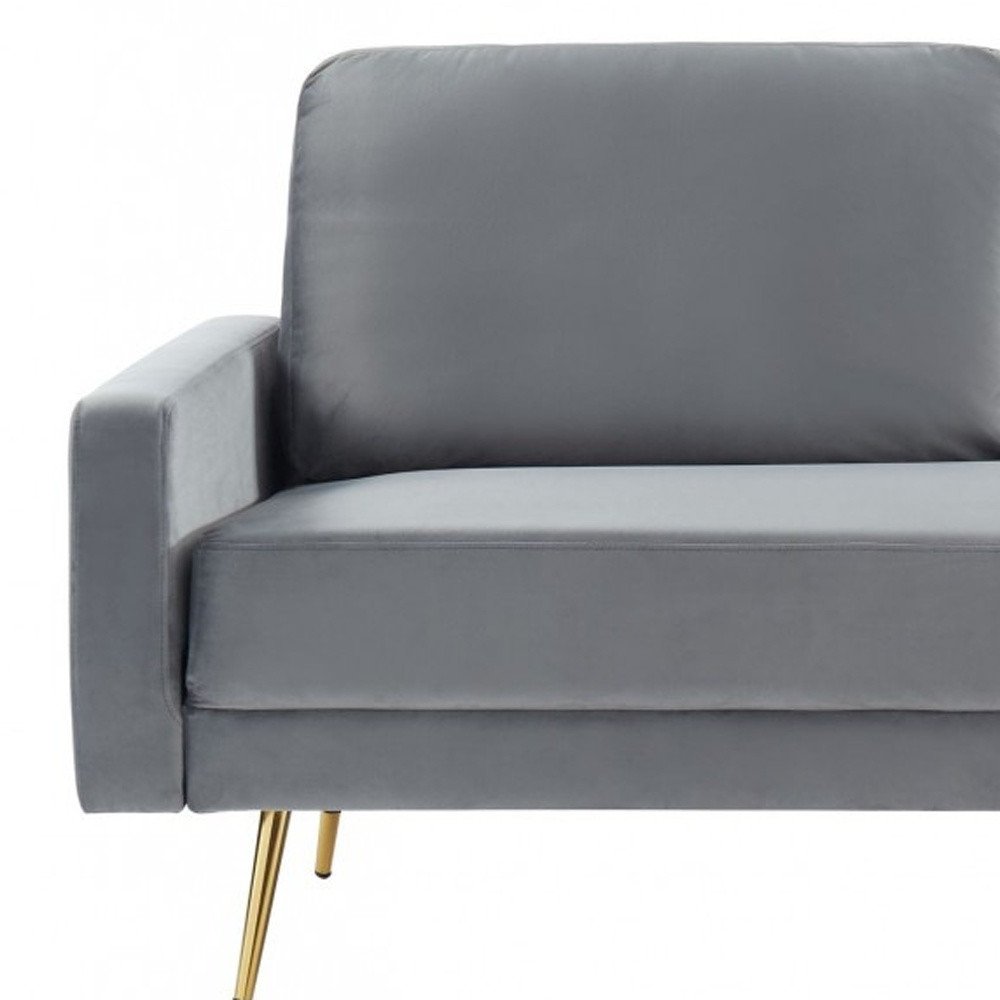 Gray Velvet Sofa with Brass Legs - 72-inch