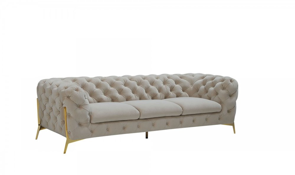 Beige Velvet Sofa with Gold Legs - 97-inch