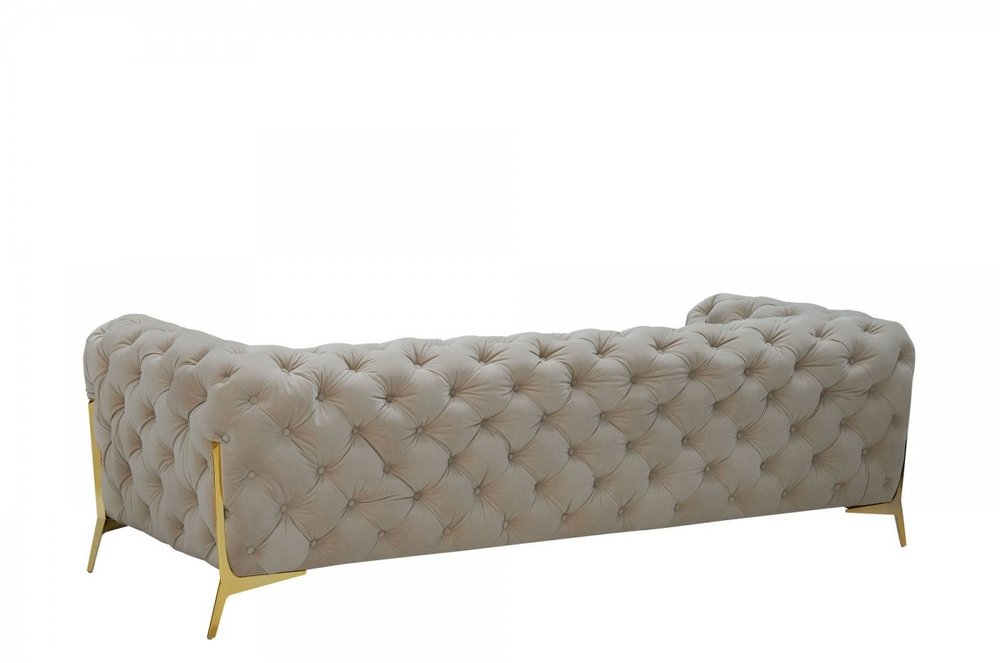 Beige Velvet Sofa with Gold Legs - 97-inch