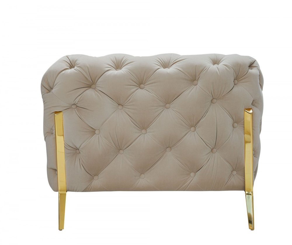 Beige Velvet Sofa with Gold Legs - 97-inch