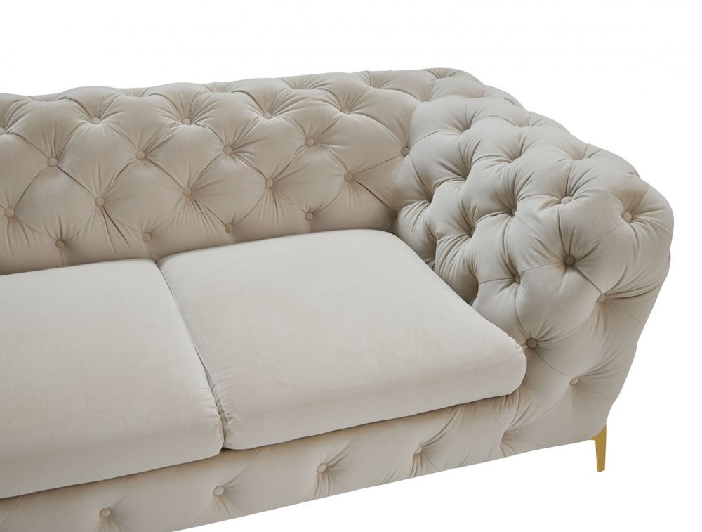 Beige Velvet Sofa with Gold Legs - 97-inch