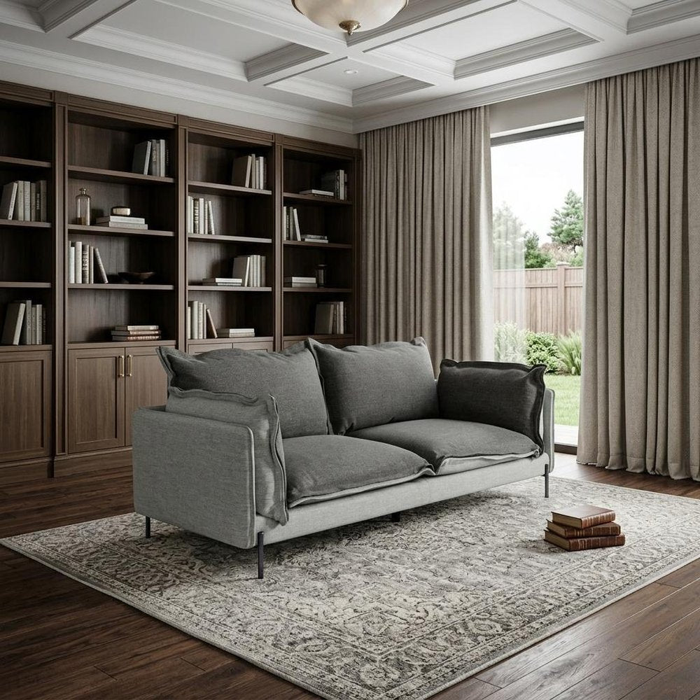 Dark Gray Polyester Blend Sofa with Silver Legs - 87-inch