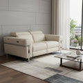 Beige and Silver Italian Leather Power Reclining Loveseat - 65-inch