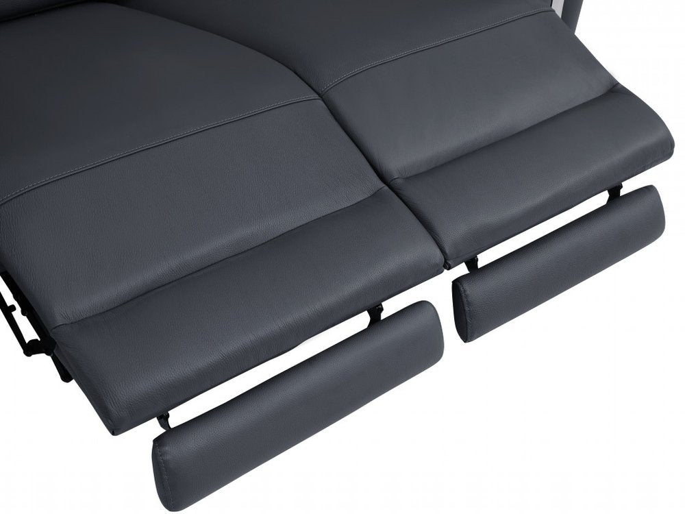 Gray and Silver Italian Leather Power Reclining Loveseat - 65-inch