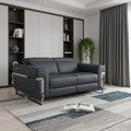 Gray and Silver Italian Leather Power Reclining Loveseat - 65-inch