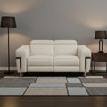 Beige and Silver Italian Leather Power Reclining Loveseat - 65-inch