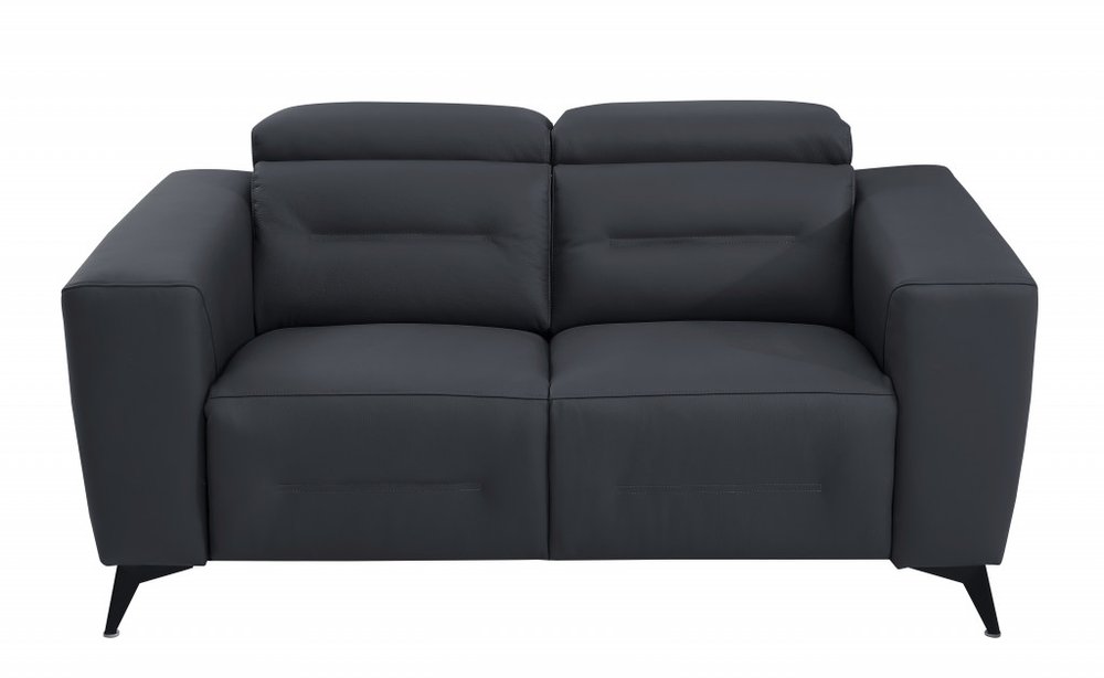 Gray and Black Italian Leather Power Reclining Loveseat - 65-inch