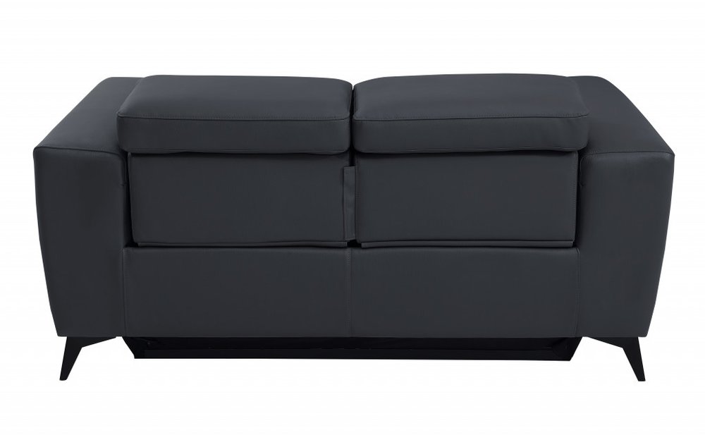 Gray and Black Italian Leather Power Reclining Loveseat - 65-inch