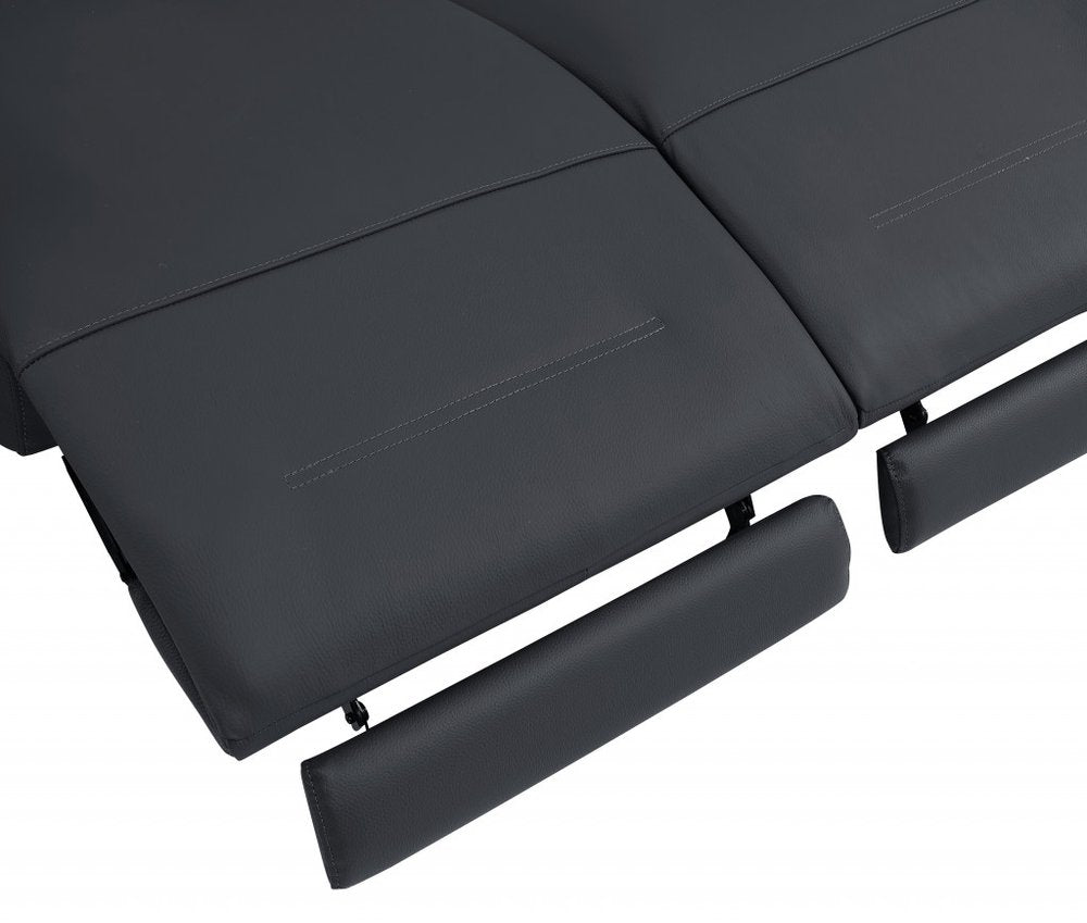Gray and Black Italian Leather Power Reclining Loveseat - 65-inch