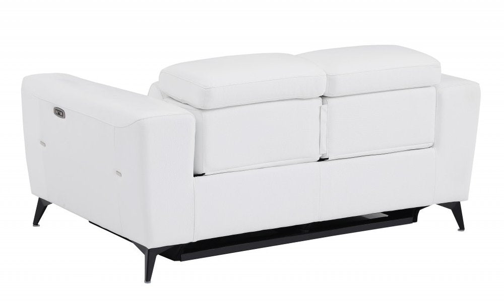 White and Black Italian Leather Power Reclining Loveseat - 65-inch
