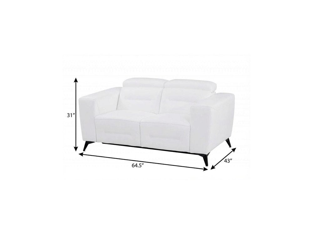White and Black Italian Leather Power Reclining Loveseat - 65-inch
