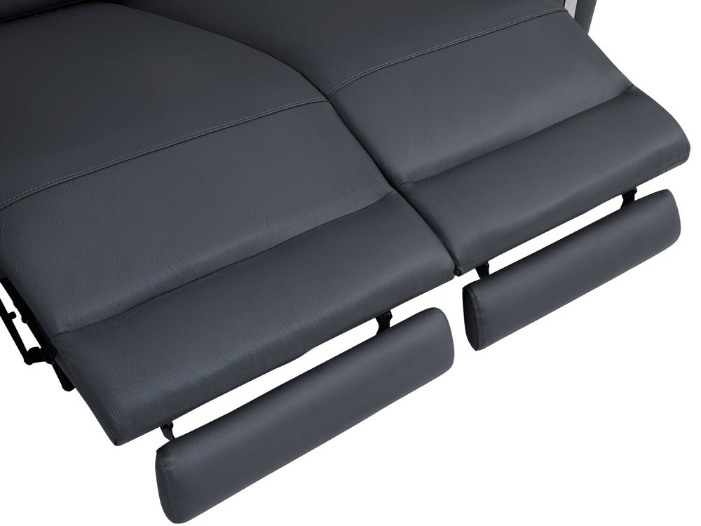 Dark Gray Italian Leather USB Reclining Sofa with Silver Legs
