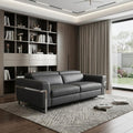 Dark Gray Italian Leather USB Reclining Sofa with Silver Legs