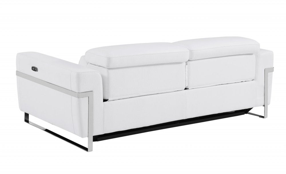 Dark Gray Italian Leather USB Reclining Sofa with Silver Legs