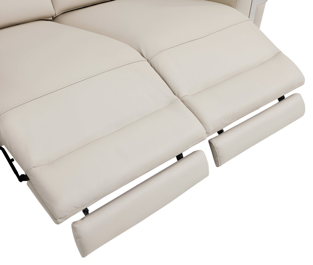 Beige Italian Leather USB Reclining Sofa with Silver Legs - 83-inch