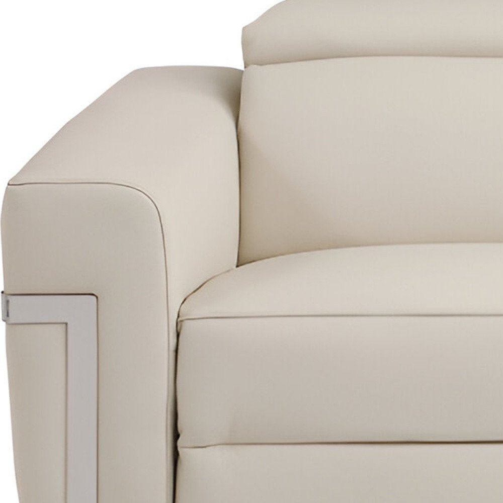 Beige Italian Leather USB Reclining Sofa with Silver Legs - 83-inch