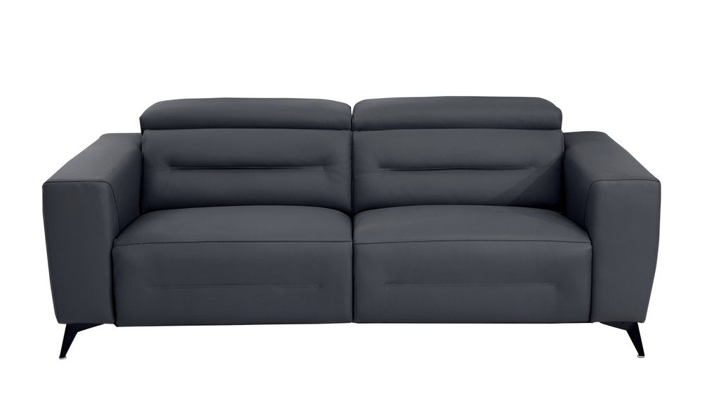 Beige Italian Leather USB Reclining Sofa with Silver Legs - 83-inch