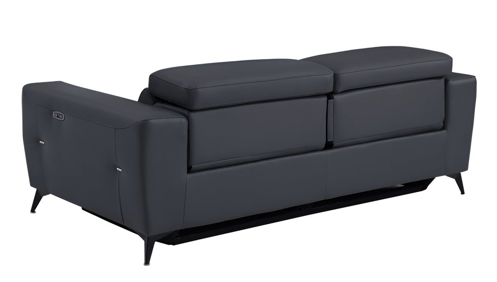 Beige Italian Leather USB Reclining Sofa with Silver Legs - 83-inch