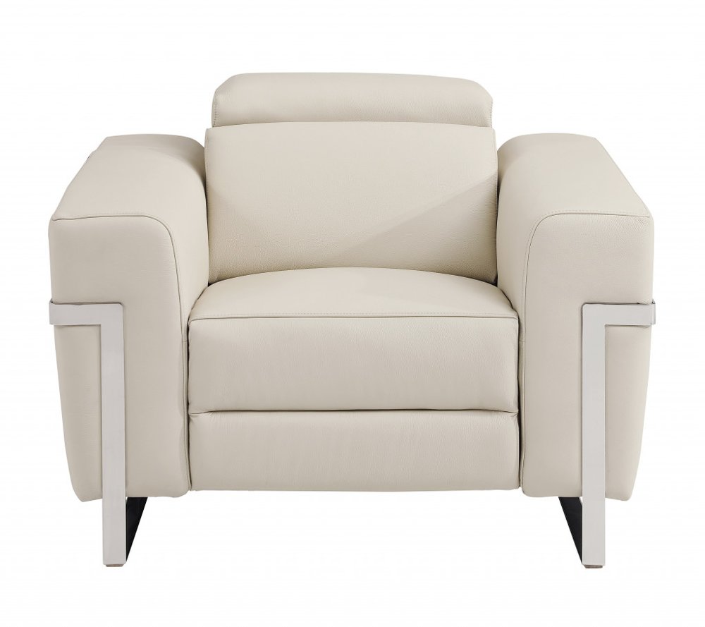 Beige Italian Leather Power Recliner Chair - 41-inch