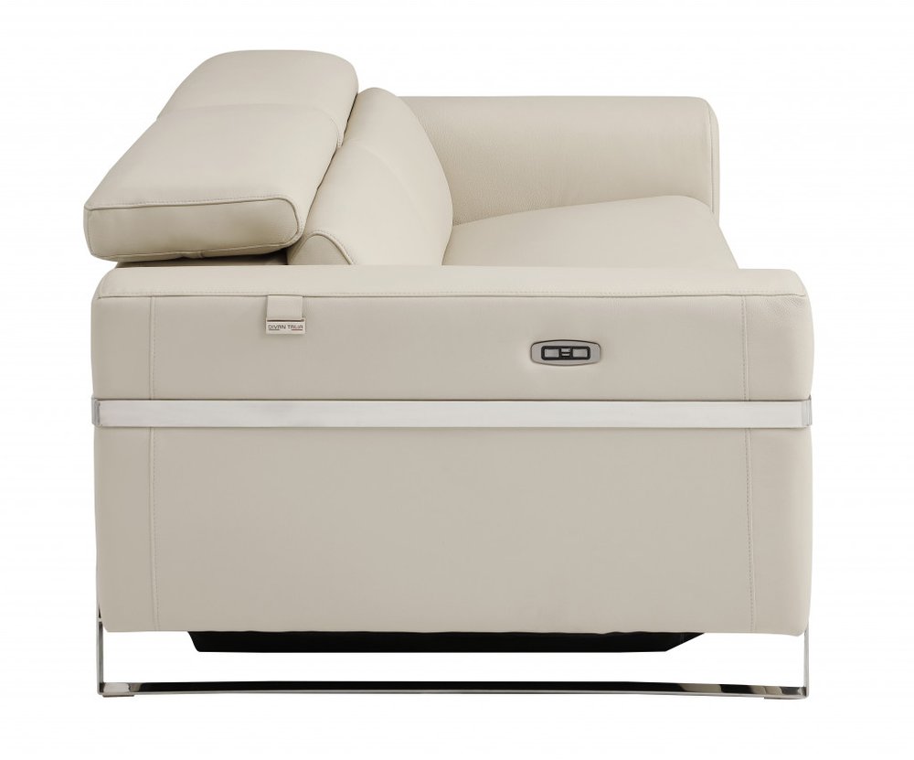 Beige Italian Leather Power Recliner Chair - 41-inch