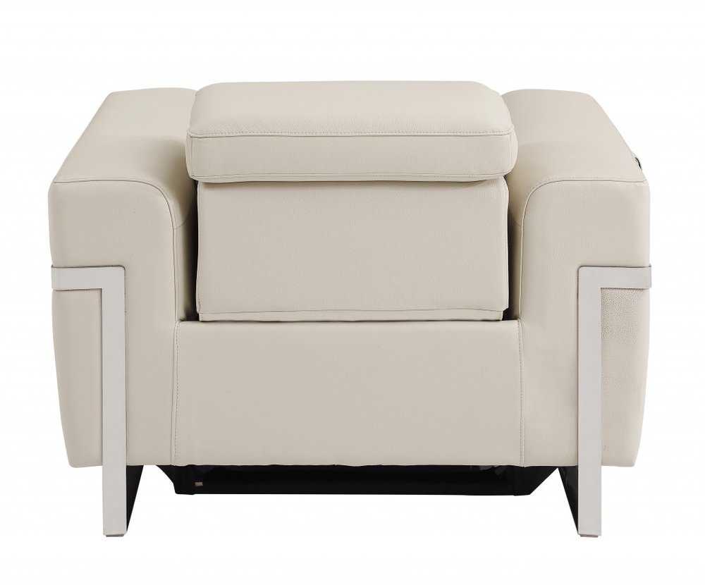 Beige Italian Leather Power Recliner Chair - 41-inch