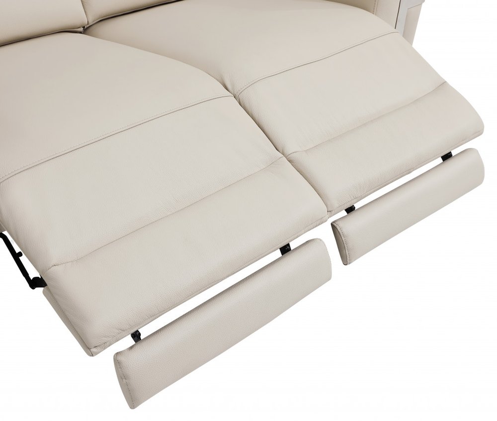 Beige Italian Leather Power Recliner Chair - 41-inch