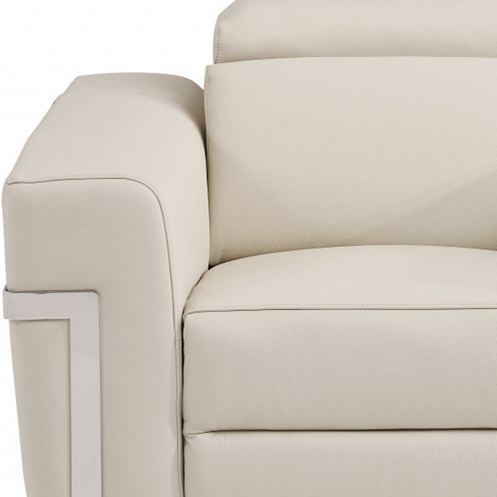 Beige Italian Leather Power Recliner Chair - 41-inch