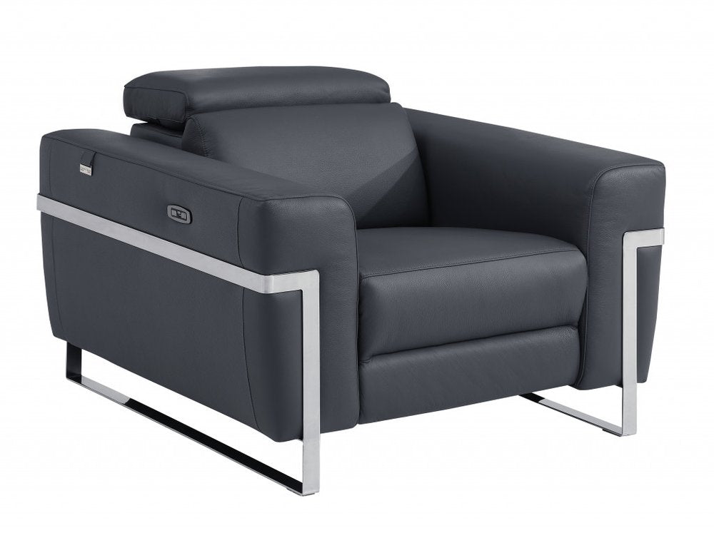 Beige Italian Leather Power Recliner Chair - 41-inch
