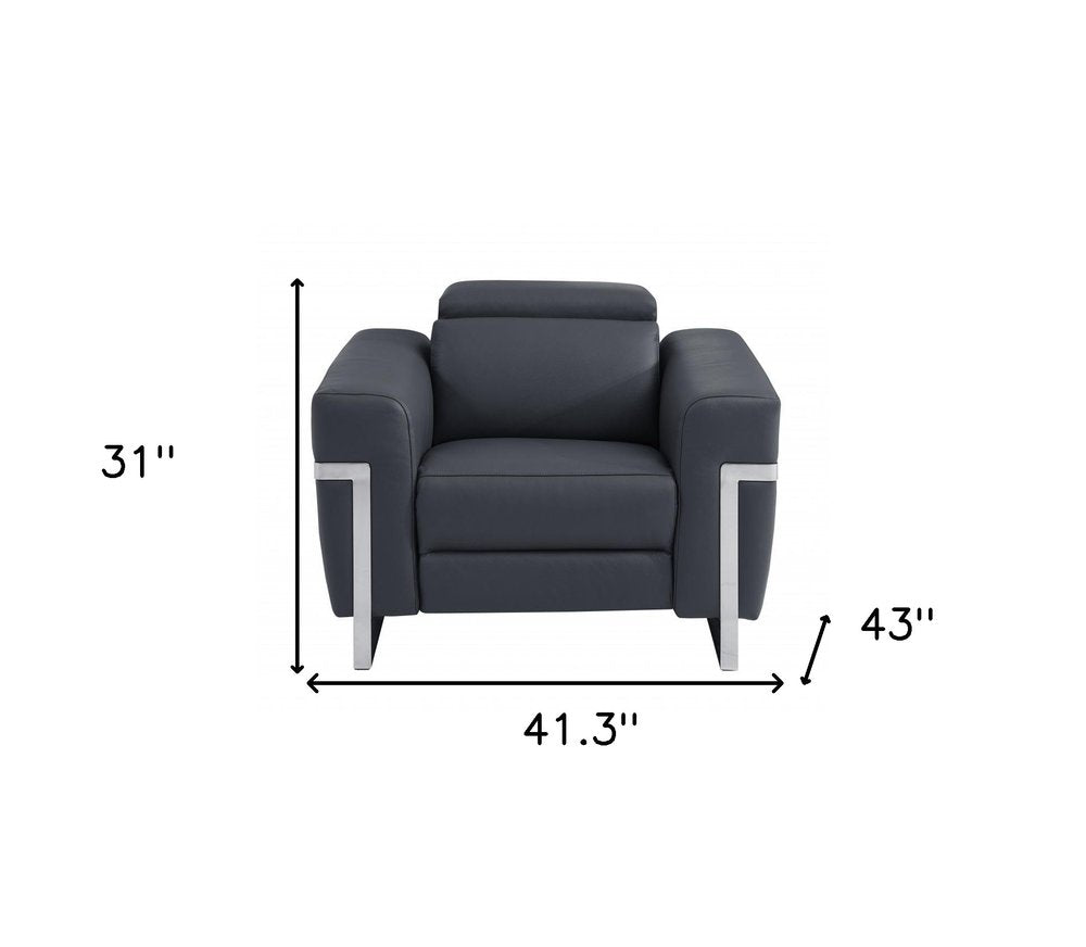 Beige Italian Leather Power Recliner Chair - 41-inch