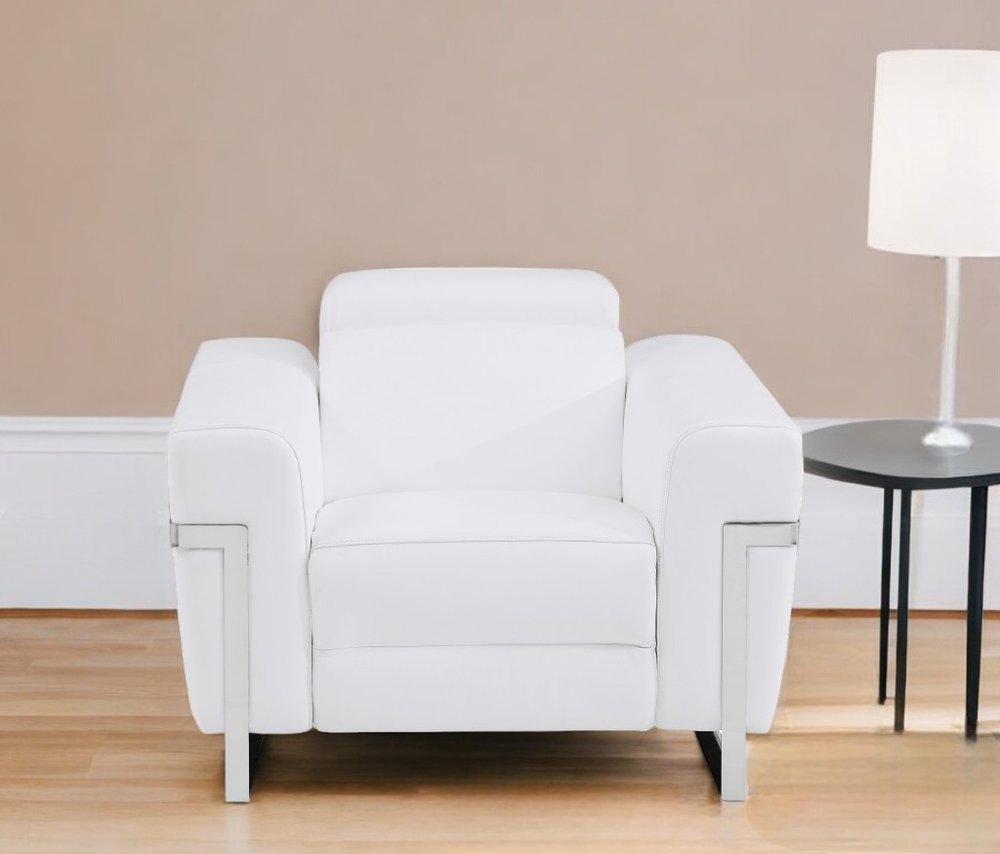 Beige Italian Leather Power Recliner Chair - 41-inch