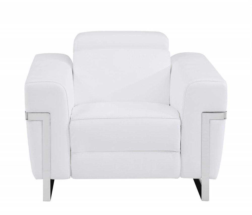 Beige Italian Leather Power Recliner Chair - 41-inch
