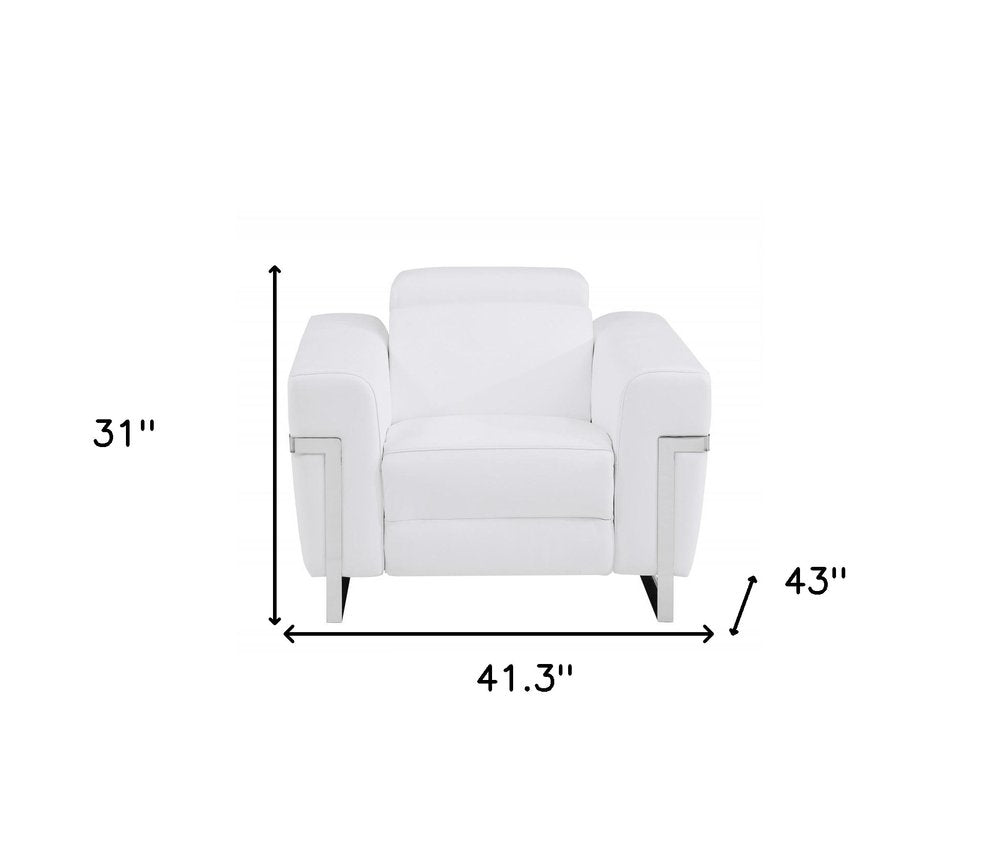 Beige Italian Leather Power Recliner Chair - 41-inch