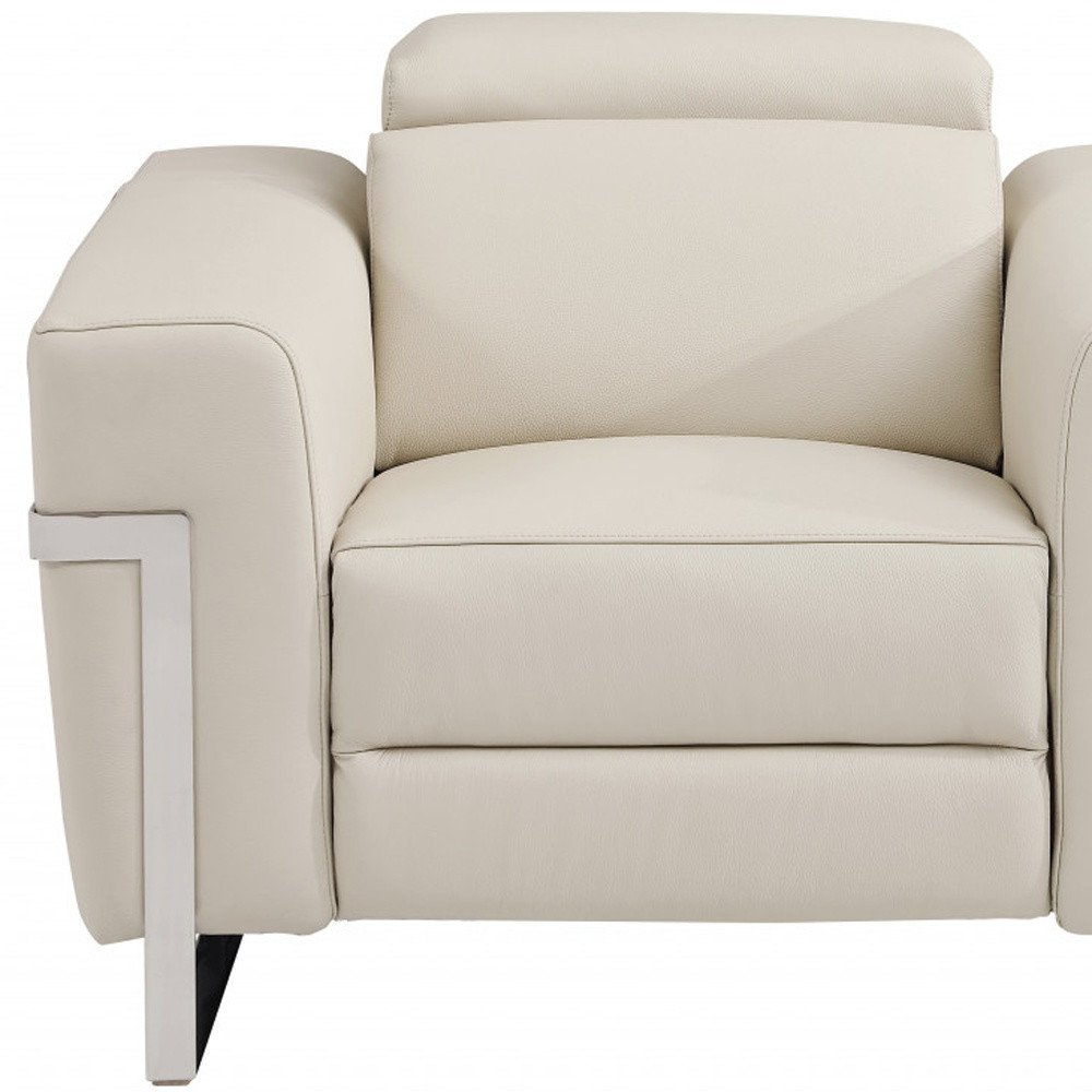 Beige Italian Leather Power Recliner Chair - 41-inch