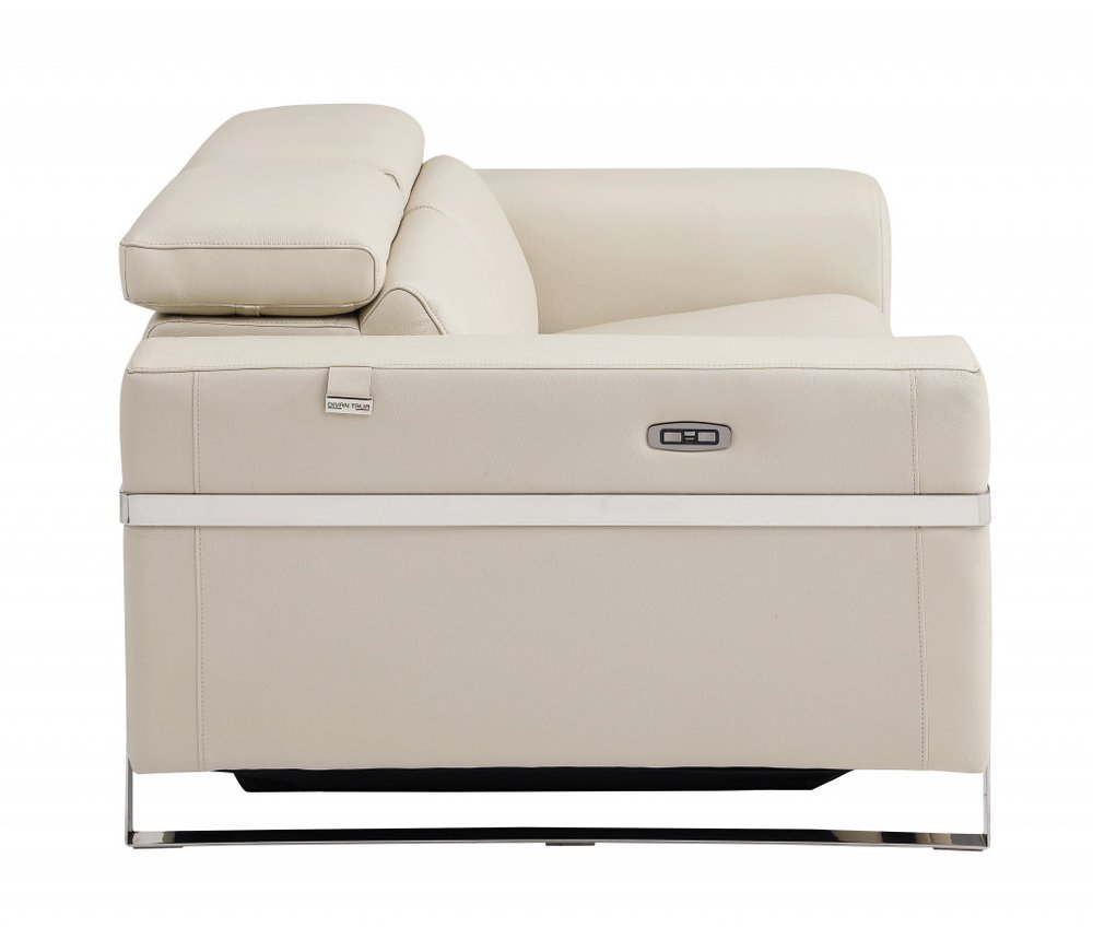 Beige Italian Leather Power Recliner Chair - 41-inch
