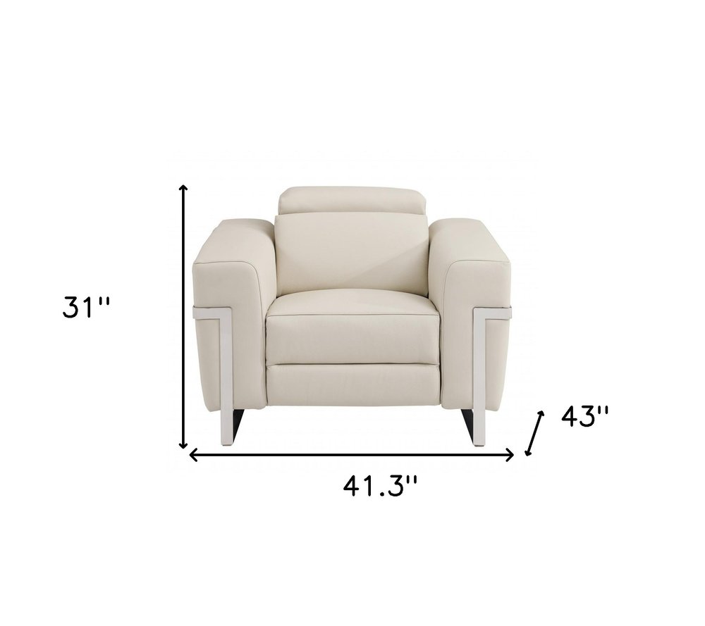 Beige Italian Leather Power Recliner Chair - 41-inch