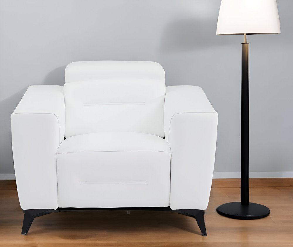 Beige Italian Leather Power Recliner Chair - 41-inch