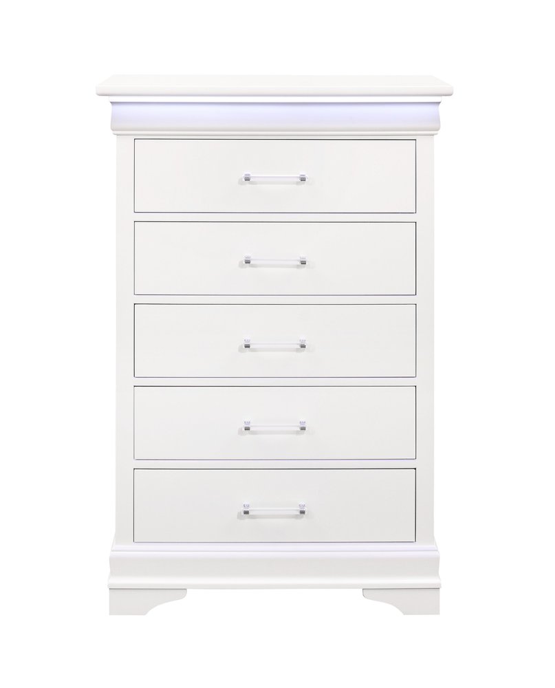 White Solid Wood Five Drawer Chest with LED Lighting - 16-inch