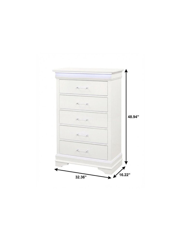 White Solid Wood Five Drawer Chest with LED Lighting - 16-inch