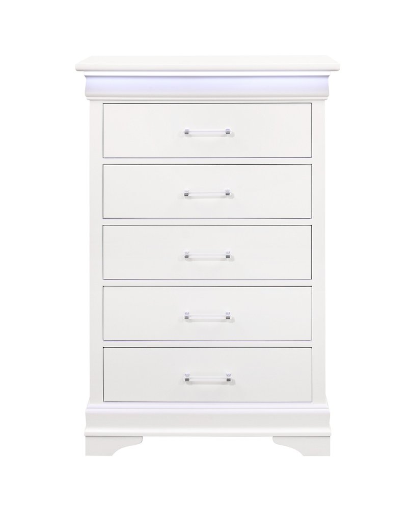 White Solid Wood Five Drawer Chest with LED Lighting - 16-inch