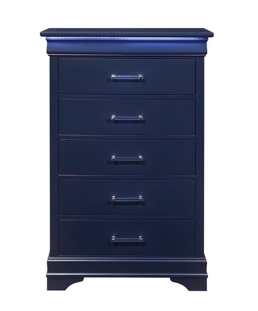 White Solid Wood Five Drawer Chest with LED Lighting - 16-inch