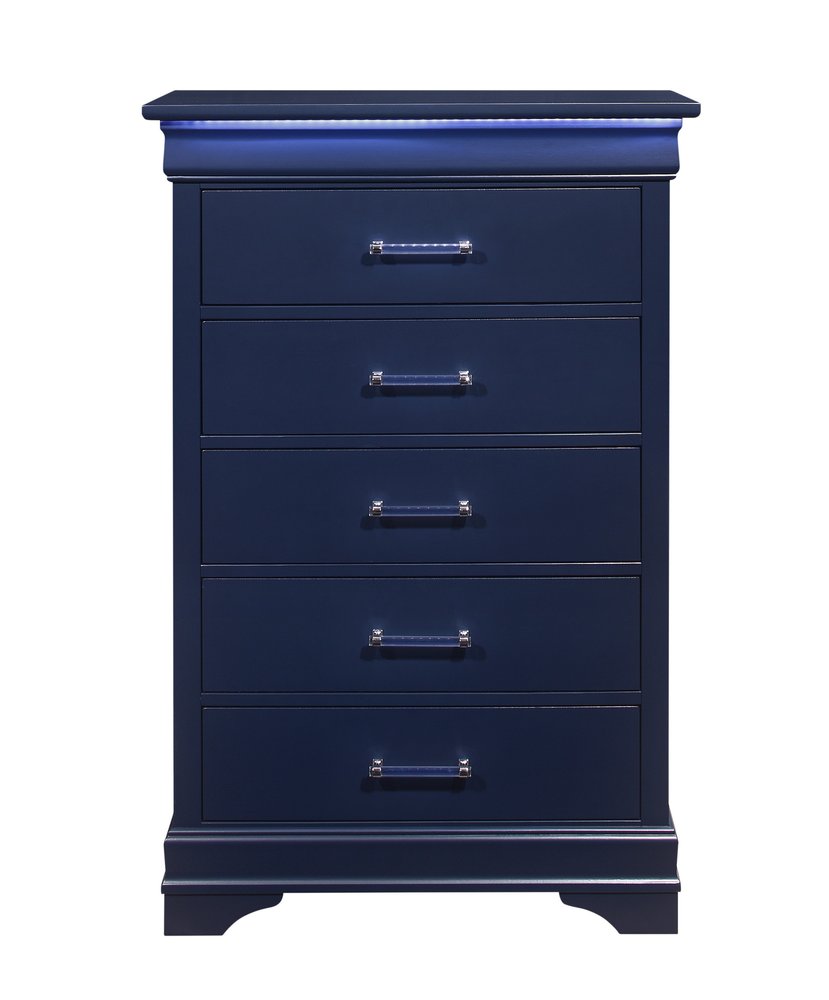White Solid Wood Five Drawer Chest with LED Lighting - 16-inch