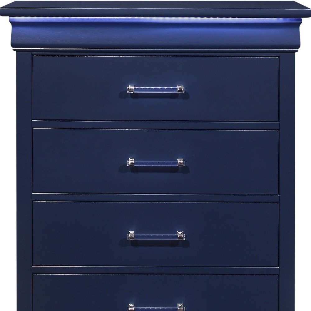 White Solid Wood Five Drawer Chest with LED Lighting - 16-inch