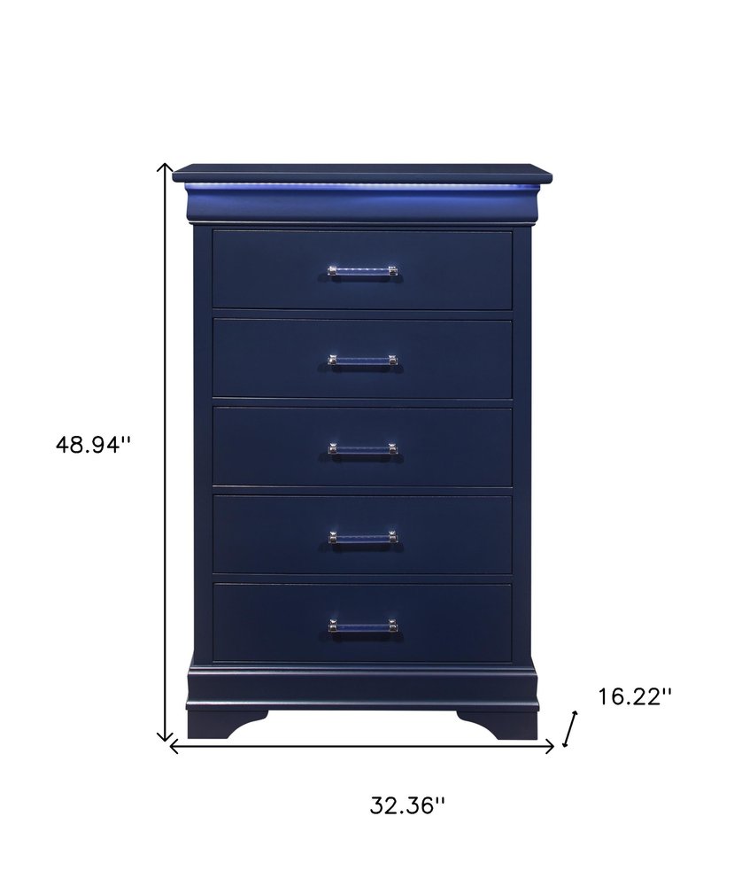 White Solid Wood Five Drawer Chest with LED Lighting - 16-inch