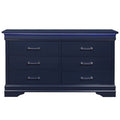 Blue Solid Wood Lighted Six Drawer Double Dresser - 59-inch